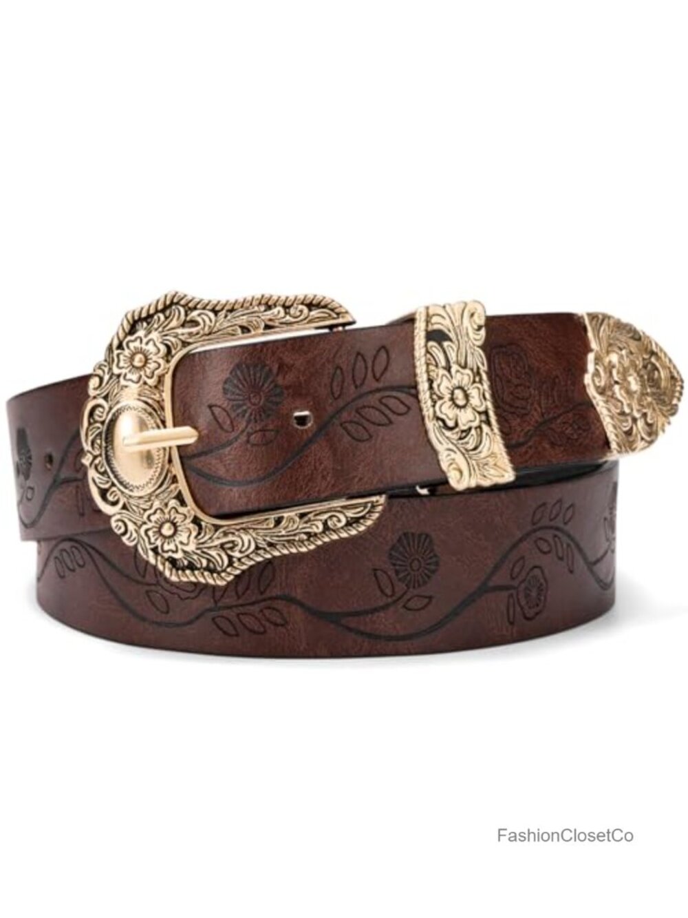 Western Cowgirl Buckle Belt Embossed Floral Adjustable Jeans
